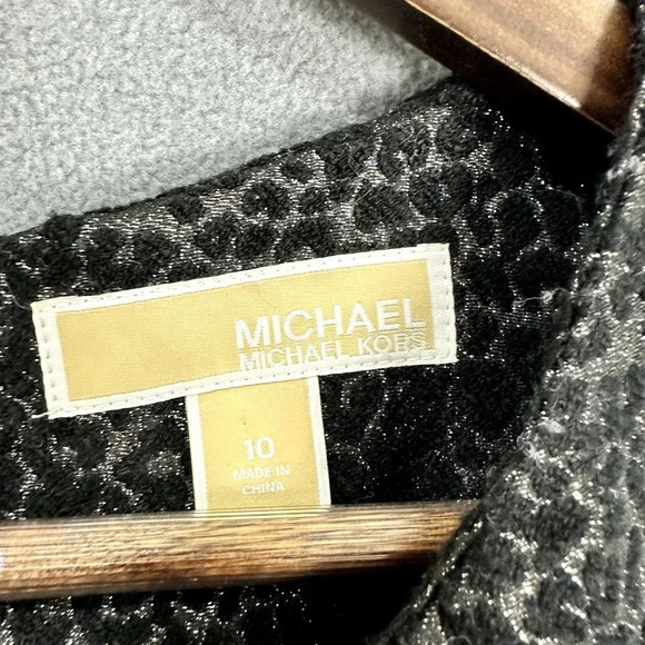 Michael Kors Midi Sheath Dress Womens 10 Black Animal Cheetah Sleeveless Chic - Picture 2 of 9